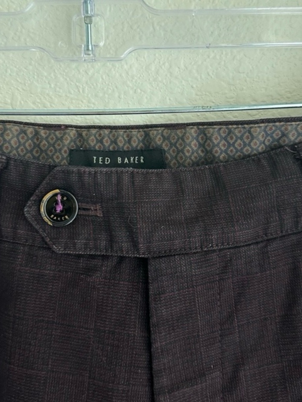 Ted Baker Maroon Textured Pants with Subtle Patterned Lining - Picture 6 of 6